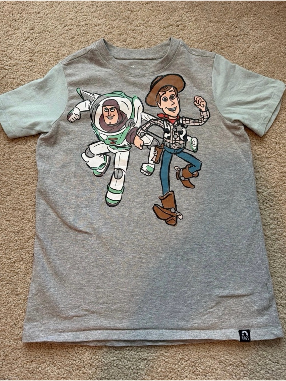 Rags to Raches Grey Toy Story Buzz & Woody Short Sleeve Tee